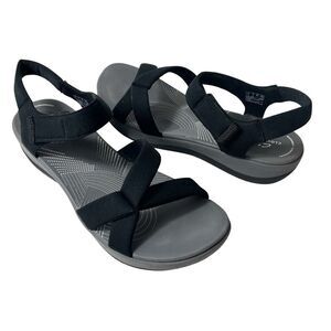Clarks Cloudsteppers Summer Sandals Womens 11 M Black Fabric Sling Back Open Toe